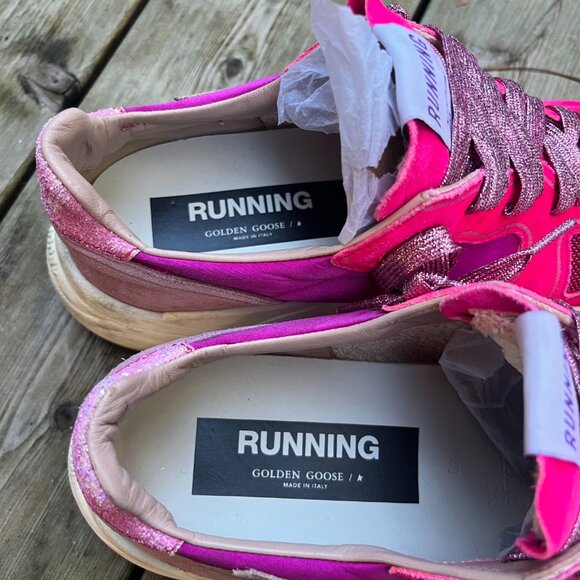 Golden Goose Running Sole Sneakers Pink Metallic Suede Size 40 - Picture 4 of 9